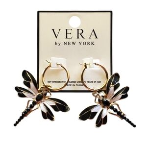 Enamel Dragonfly Gypsie Hoop Earrings with Rhinestone Accents